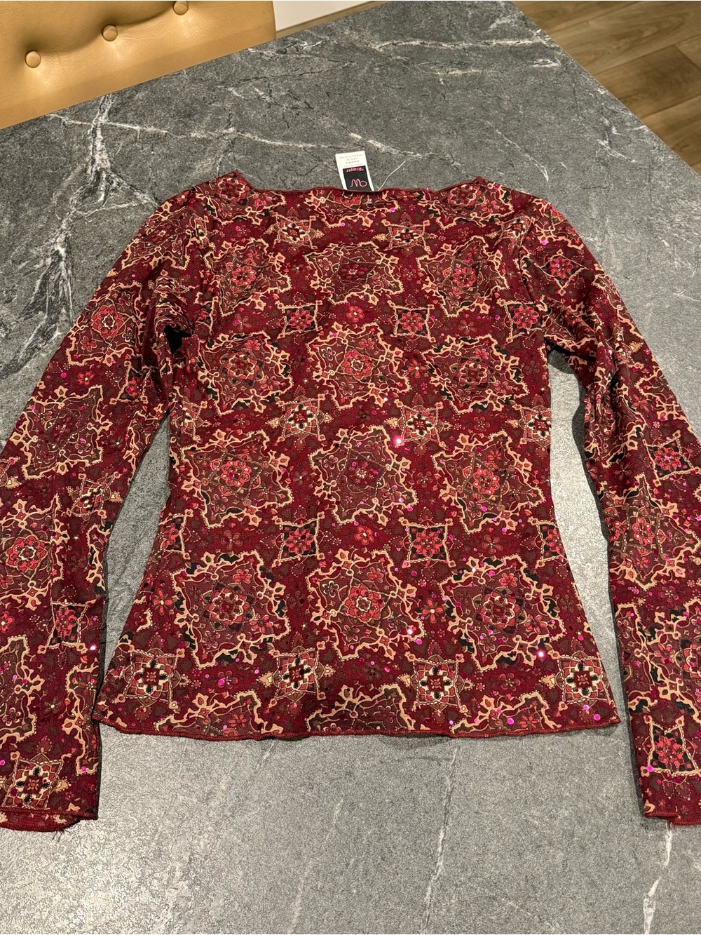 Y2K Vintage size medium blouse top lace red burgundy sequin 90s - Picture 6 of 6